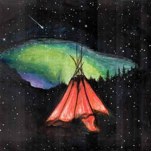 Teepee Under Aurora Poster